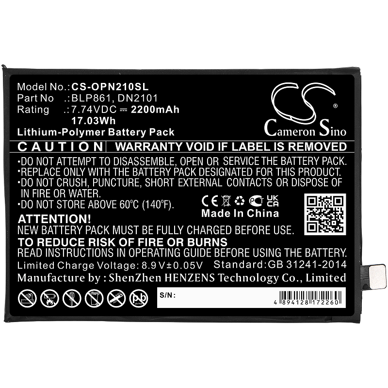 Batteri till batteri till OnePlus Nord CE, 2200mAh, 7.74V