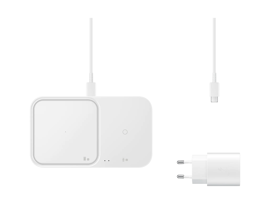 Samsung Wireless Charger Duo with Charge Adapter, 15W – vit