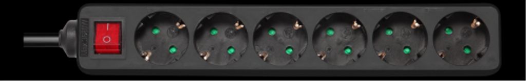 Deltaco Earthed power strip, 1xCEE 7/7, 6xCEE 7/3, child protected, 1.5m - Black