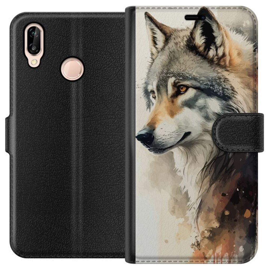 Huawei P20 lite svart plånboksfodral Wolf