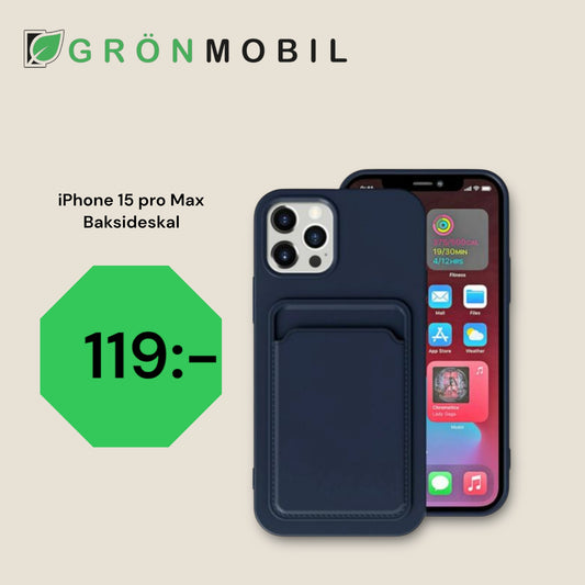 iPhone 15 Pro Max Mobilskal Silikon med Korthållare - Blå