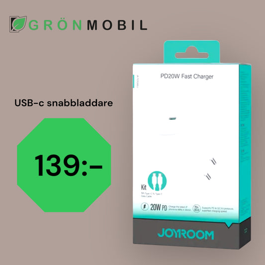 Joyroom PD 20W USB-C Fast Charger with 60W USB-C to USB-C Cable, 1m - White