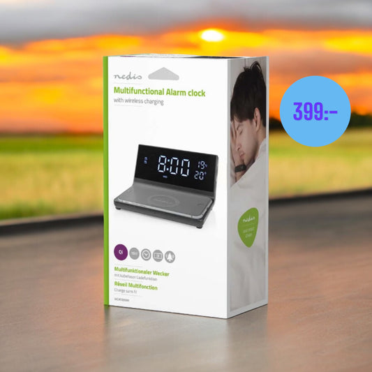 Nedis Alarm-clock with wireless charging 15W, USB A, 2 Alarm times - Black