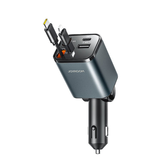 Joyroom 4-in-1 Car laddare 30W med Retractable USB-C/Lightning Cables