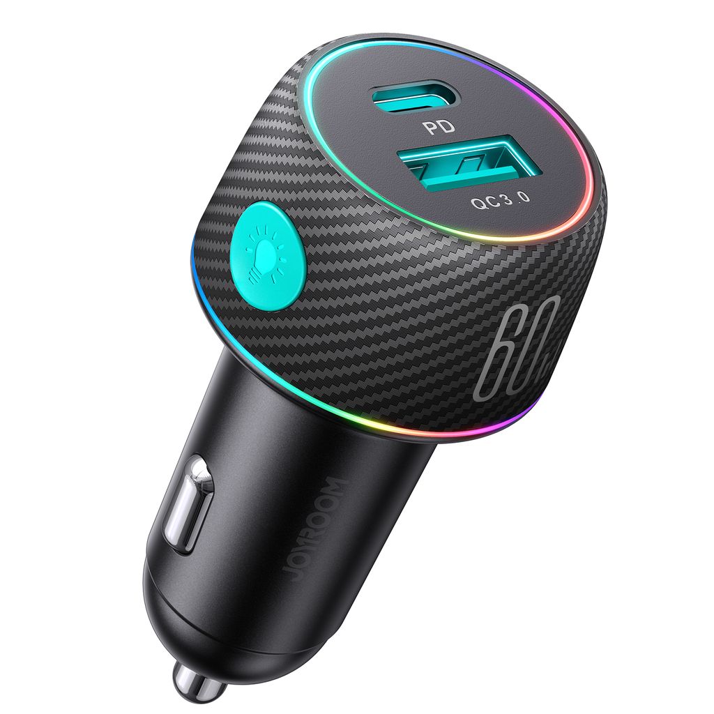 Joyroom Multi-Color Car laddare med USB-A+USB-C 60W - svart