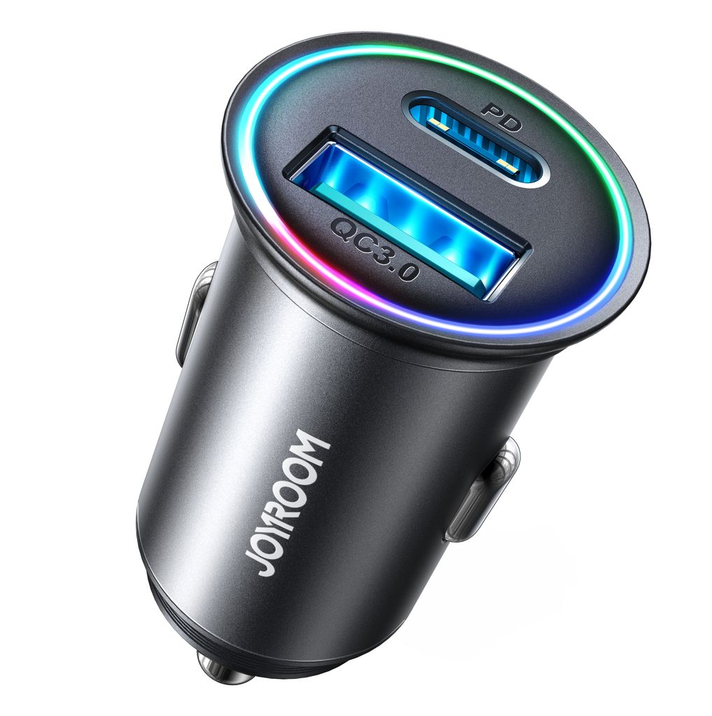 Joyroom Mini Metal Car laddare 60W, USB-C, USB-A