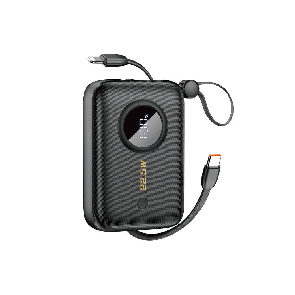 Dudao powerbank 10000mAh med USB-C / Lightning cables - svart