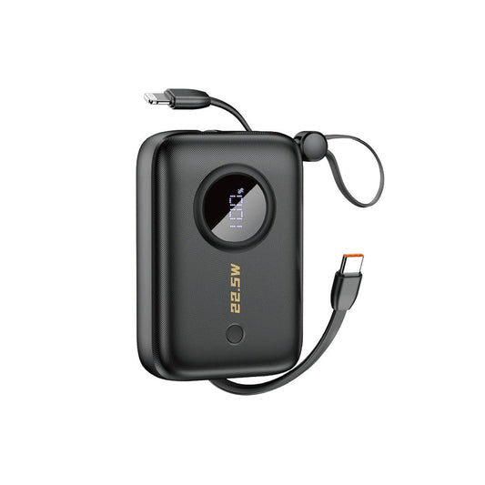 Dudao powerbank 10000mAh med USB-C / Lightning cables - svart