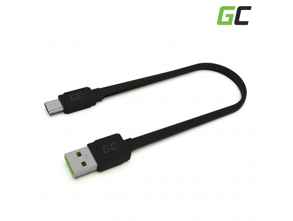 Grön Cell Flat kabel USB-A to USB-C, 25 cm, fast charging