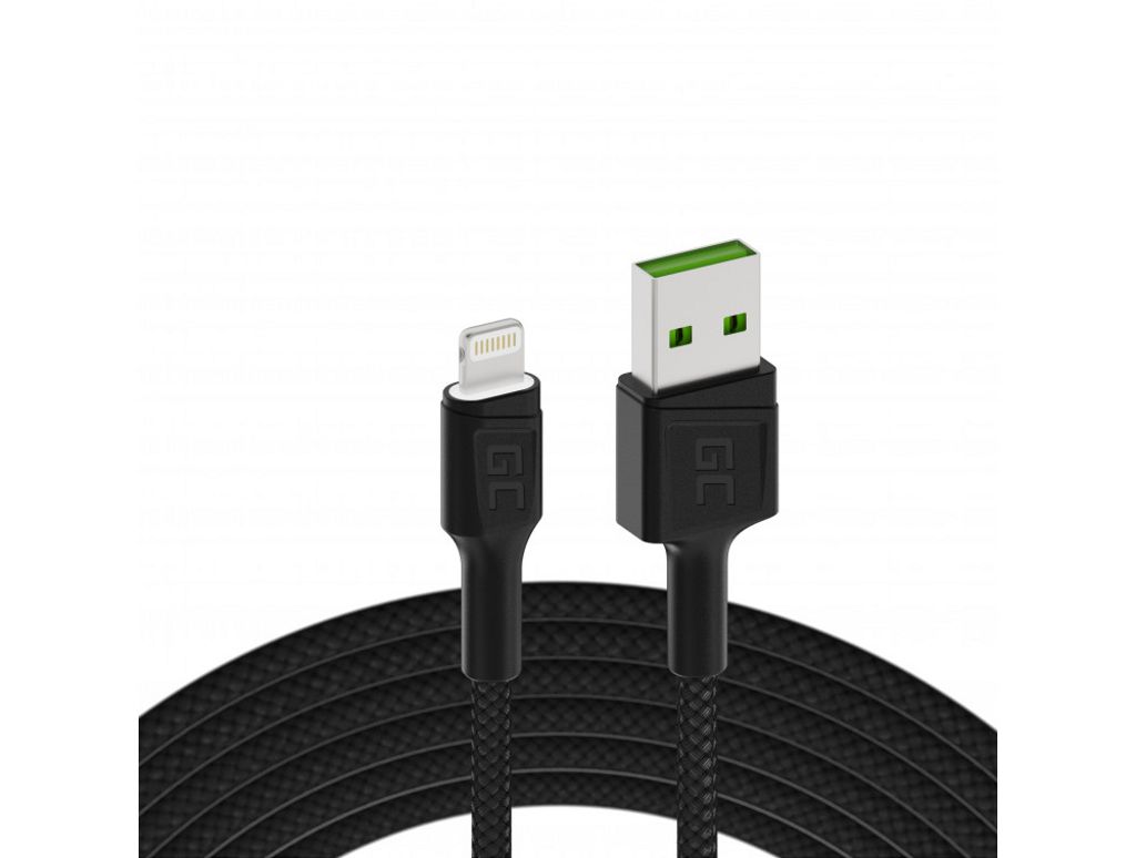 Grön Cell kabel Ray USB-A - Lightning vit LED 2m, fast charging Apple 2.4A