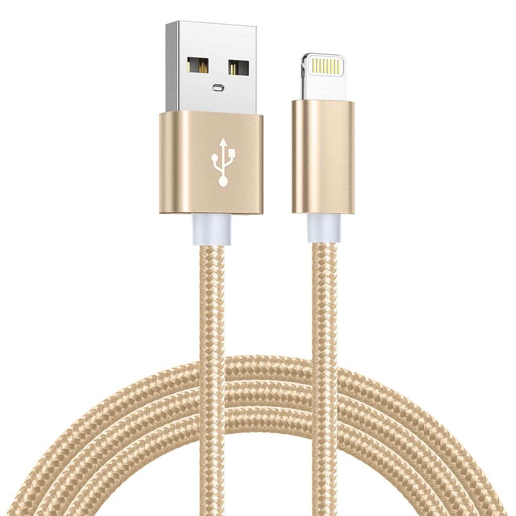 SiGN USB cable with Lightning 2.4A, till iPhone & iPad, 1m – guld/Nylon