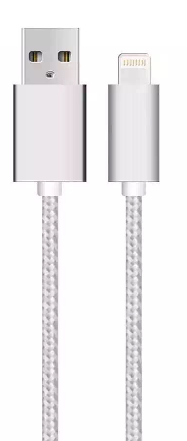 SiGN USB cable with Lightning till iPhone & iPad silver/nylon, 2.4A, 1m