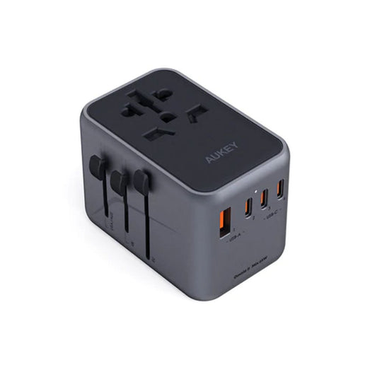 Aukey Universal Travel Adapter with USB ports, 65W - Black
