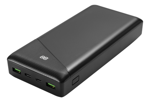 Deltaco powerbank 30000 mAh Fast Charge 1xUSB-C, 2xUSB-A, PD 18W - svart