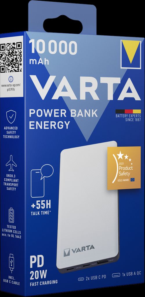 VARTA Energy Powerbank 10000mAh, 2x USB, 1x USB-C