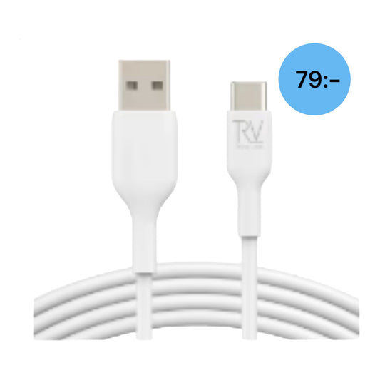 Laddare , USB-A till USB-C Kabel 1M - Vit