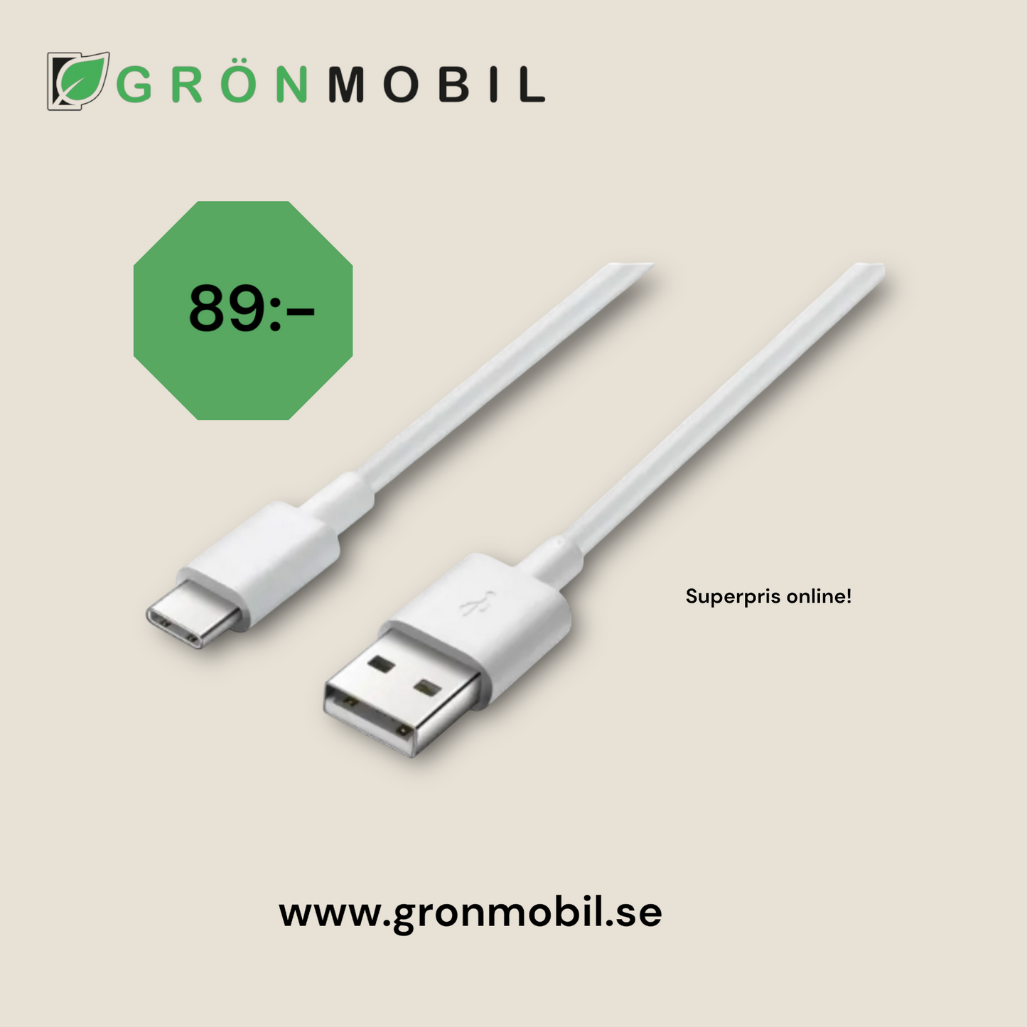 SiGN USB-C Cable for Fast Charging 2.4A, 1m - White