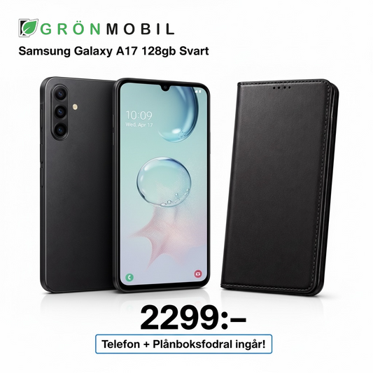 Samsung Galaxy A17 5g 128gb svart + Plånboksfodral av bra kvalité
