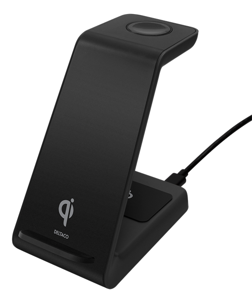 Deltaco 3-in-1 Wireless Charging stativ 15W - svart