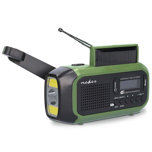 Nedis Emergency radio, DAB+/FM, Hand crank/battery/solar cell/USB power