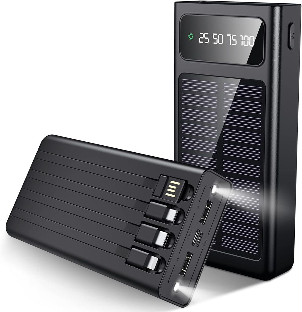SiGN Powerful Solar Powerbank with Built-in Cables, 20000mAh - Black