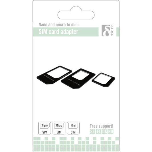 DELTACO SIM card adapter för micro/mini/nano SIM, svart