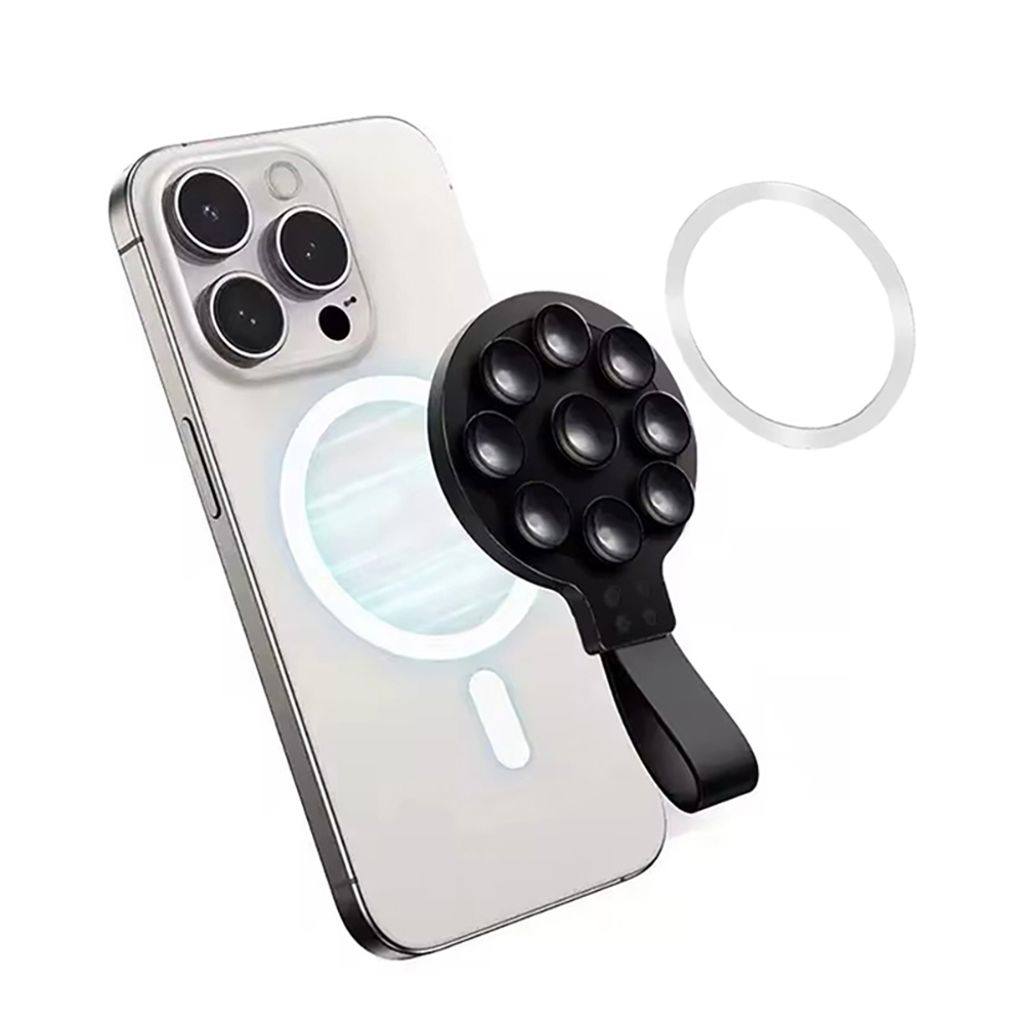 SiGN Magnetic Silicone Suction Cup Mobile Phone Holder with Magnetic Ring - Black