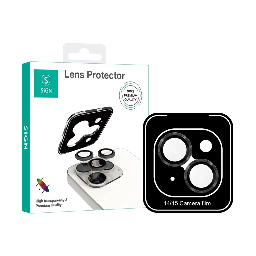 SiGN Lens protector in tempered glass for iPhone 14/15 - Black/transparent