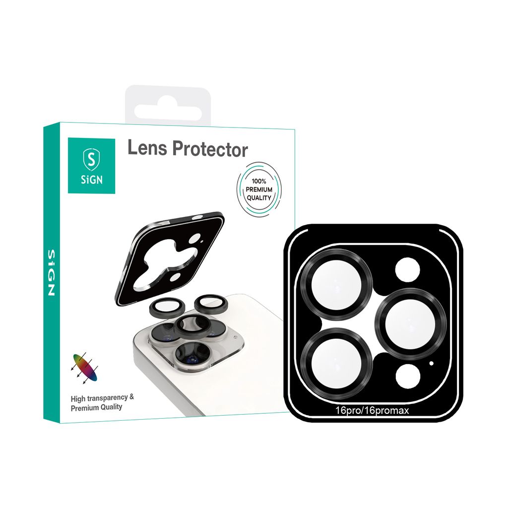 SiGN Lens protector in tempered glass for iPhone 14 Pro /16 Pro /14 Pro Max/16 Pro Max - Black/transparent