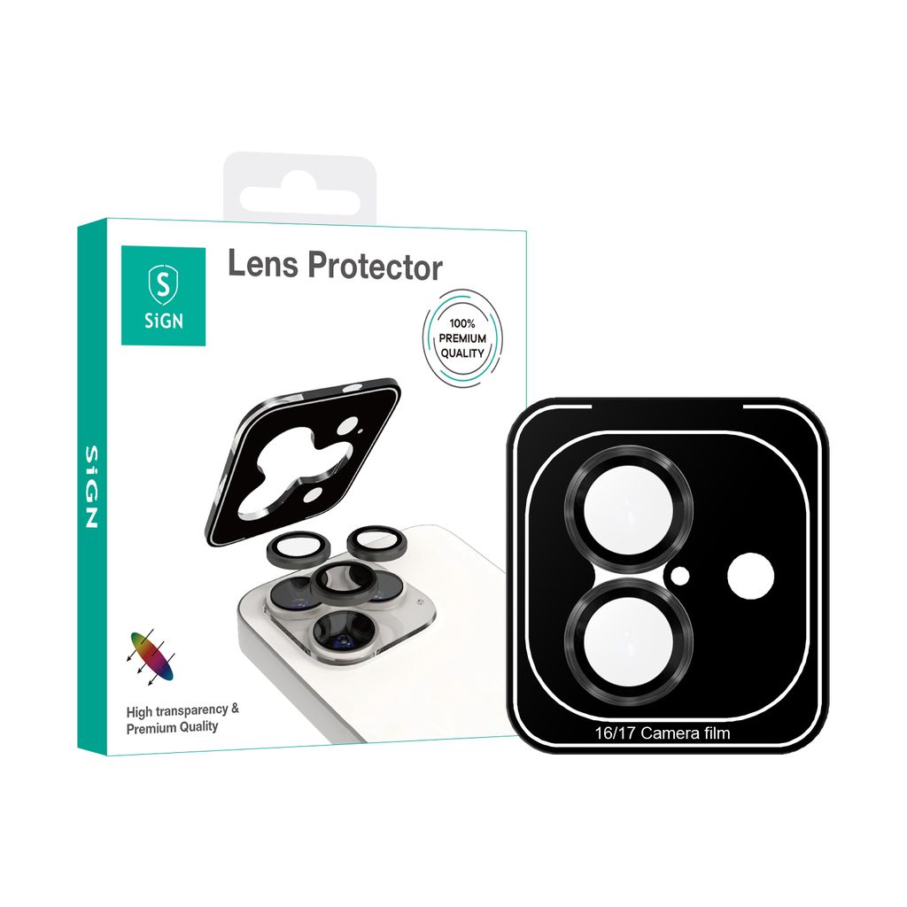 SiGN Lens protector in tempered glass for iPhone 17/16 - Black/transparent