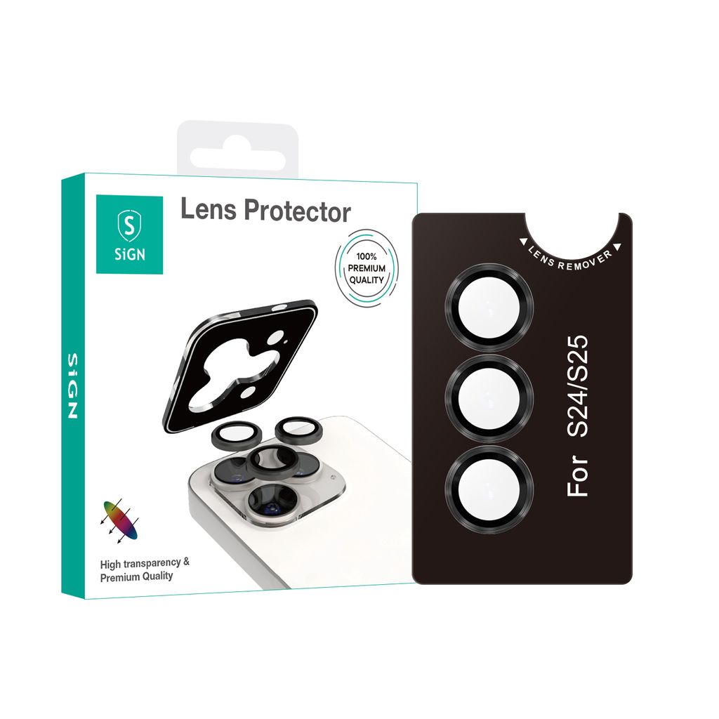 SiGN Lens protector in härdat glas till Samsung Galaxy S24/S25 – svart/transparent
