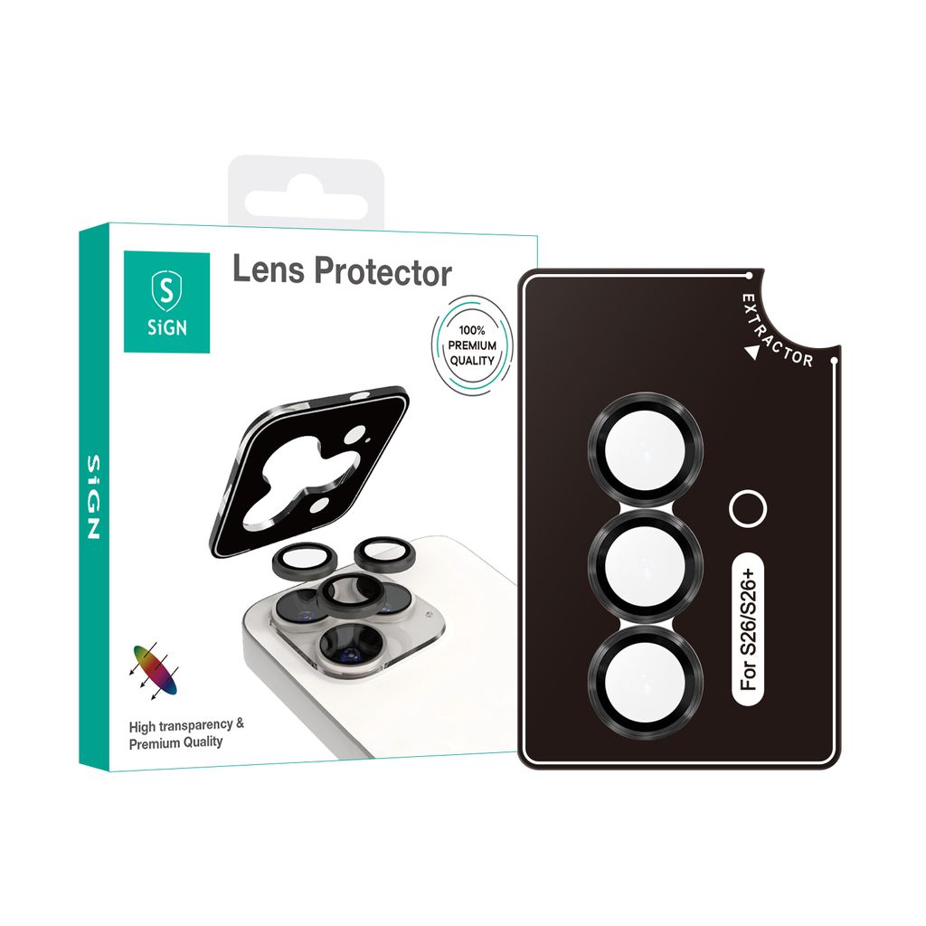 SiGN Lens protector in härdat glas till Samsung Galaxy S26/26 Plus – svart/transparent