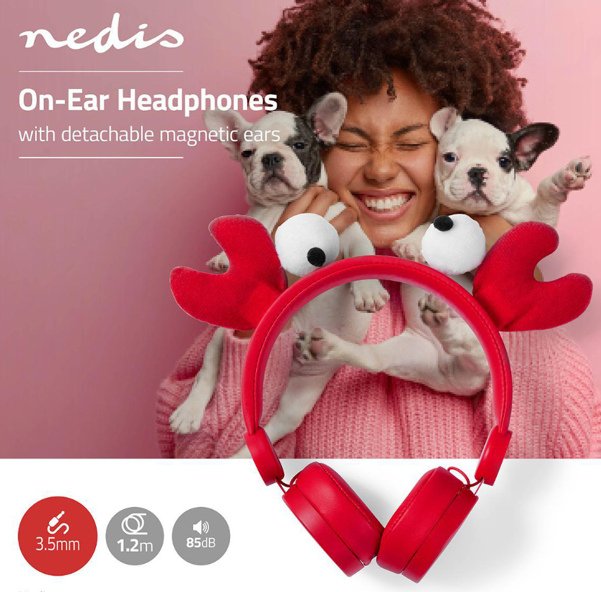 Nedis On-Ear Wired Headphones with Magnetic Ears - Chrissy Crab