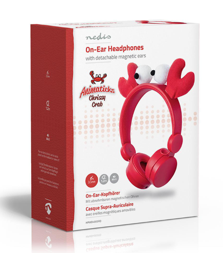 Nedis On-Ear Wired Headphones with Magnetic Ears - Chrissy Crab