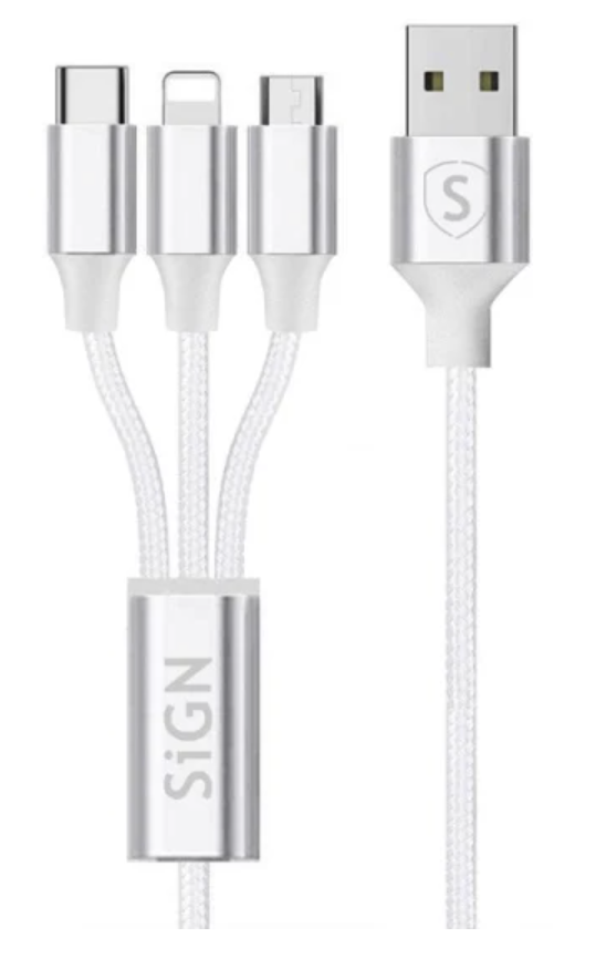 SiGN 3-in-1 Cable 0,25m, Lightning, USB-C, Micro-USB 5V, 3A - White