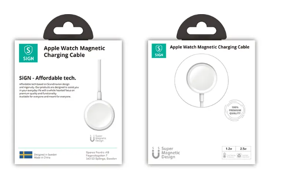 SiGN Magnetic Charger for Apple Watch, 2.5W, 3A, 1.2m - White