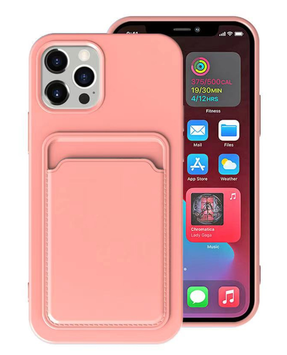 iPhone 13 Silikonskal med Korthållare - Rosa