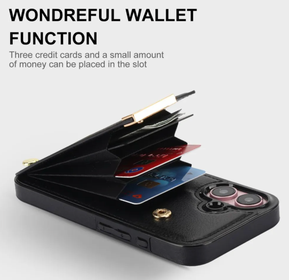 iPhone 16 Wallet case in PU Leather - Black