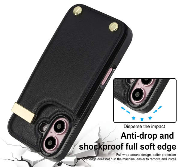 iPhone 16 Wallet case in PU Leather - Black
