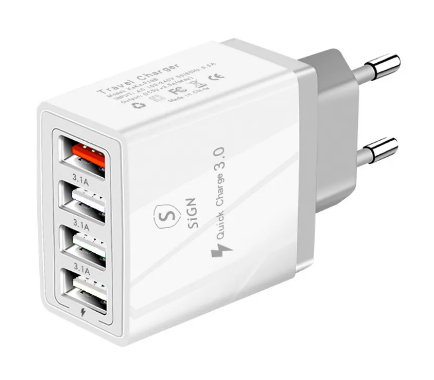 SiGN Snabbladdare 33W – 4xUSB-A med PD & QC 3.0 – Vit