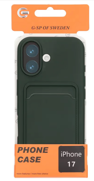 Silikonskal med korthållare – iPhone 17 (Militärgrön)