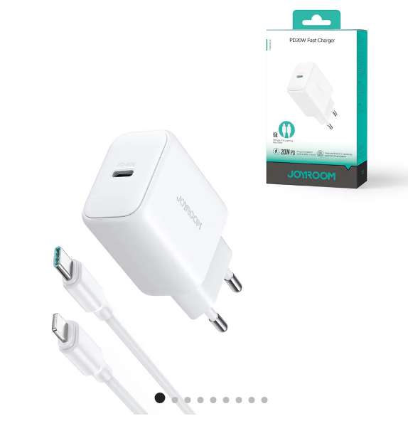 Joyroom 20W Snabbladdare + USB-C till Lightning-kabel – Vit