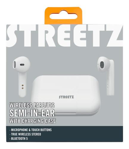 STREETZ True Wireless Stereo hörlurar med laddningsetui, semi-in-ear, BT 5, matt