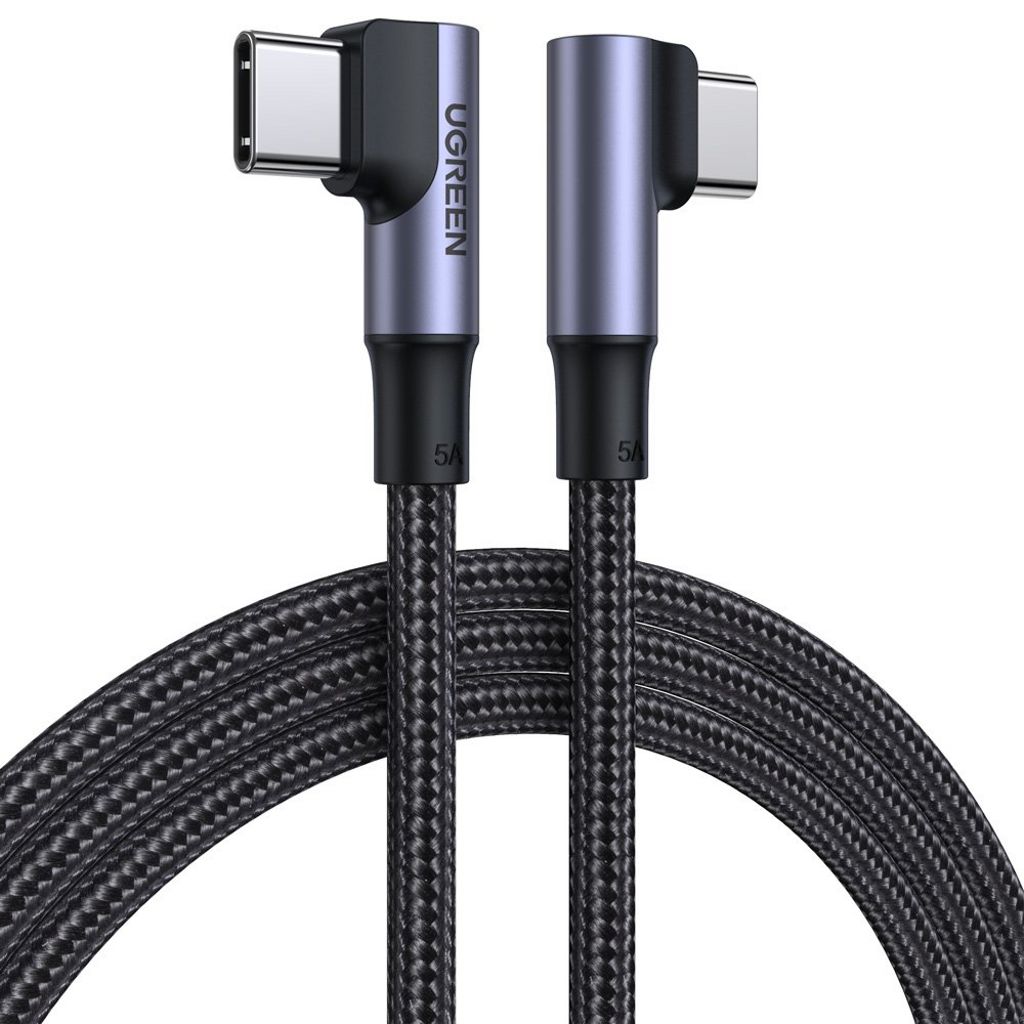 Ugreen Angled USB-C to USB-C kabel 100W, 2m - svart