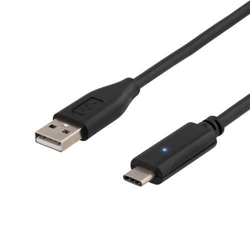 DELTACO USB 2.0 kabel, USB-C - USB-A ha, 2m, svart
