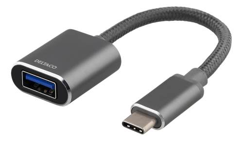 Deltaco Adapter USB-A to USB-C 3.1 OTG - Space Grey