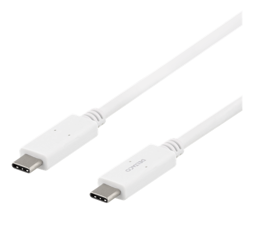 Deltaco USB-C to USB-C kabel, 1m, 5A - vit