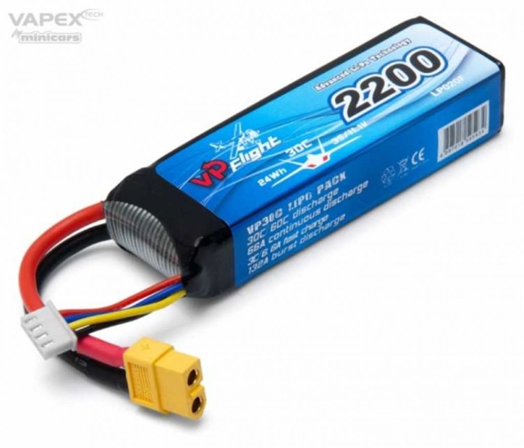 Li-Po 3S 11.1V 30C 2.200 mAh, XT60-kontakt Vapex
