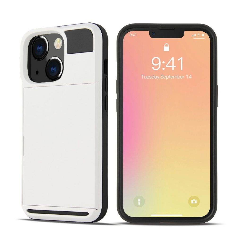 iPhone 13 Pro case with slide card holder - White