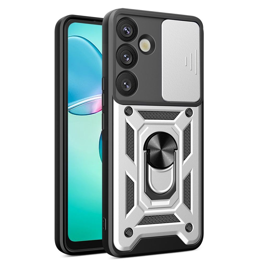 Samsung Galaxy S25 Plus Case with Camera Cover and Stand - Silver
